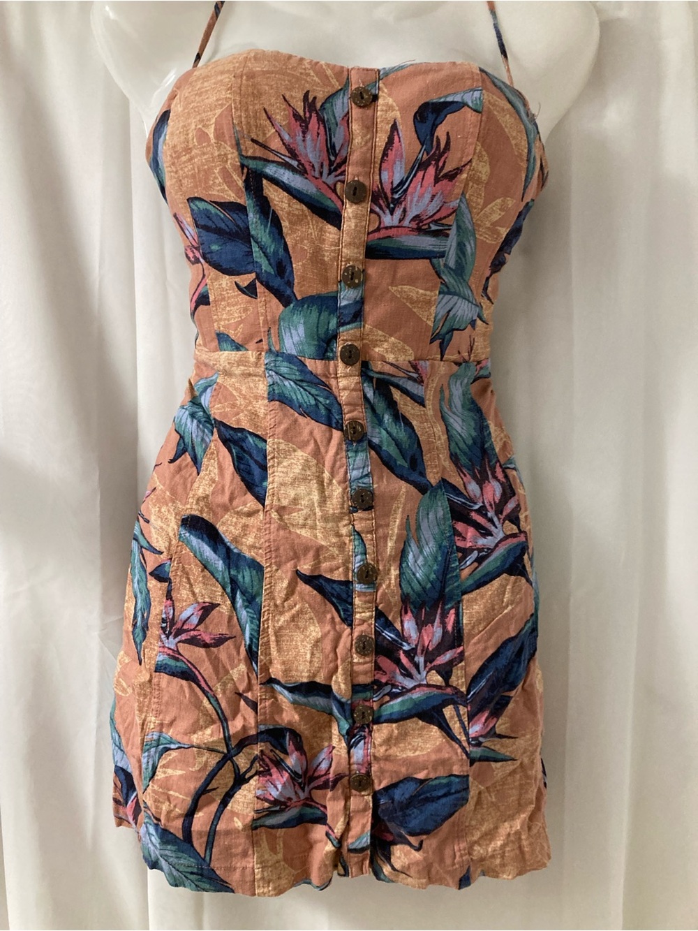 Kimchi Blue Tropical Halter Mini Dress Button Front Size 6